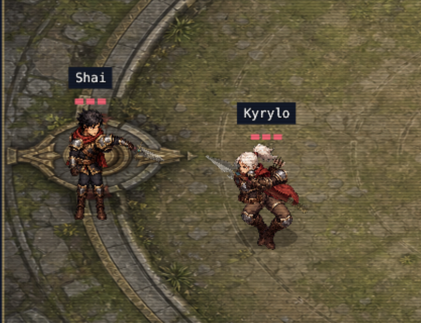 Arena gameplay with two warriors facing off on a battlefield